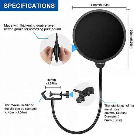 Aokeo Professional Microphone Pop Filter Mask Shield For Blu Tbilisi