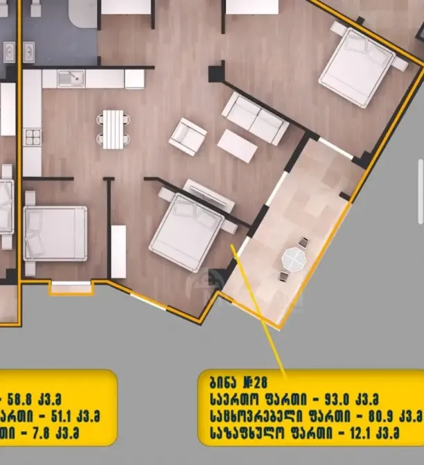 იყიდება 4 ოთახიანი ბინას 92მ² 6/8 სართ თბილისი - photo 6