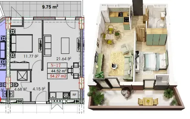 იყიდება 2 ოთახიანი ბინას 54.27მ² 2/12 სართ თბილისი - photo 14