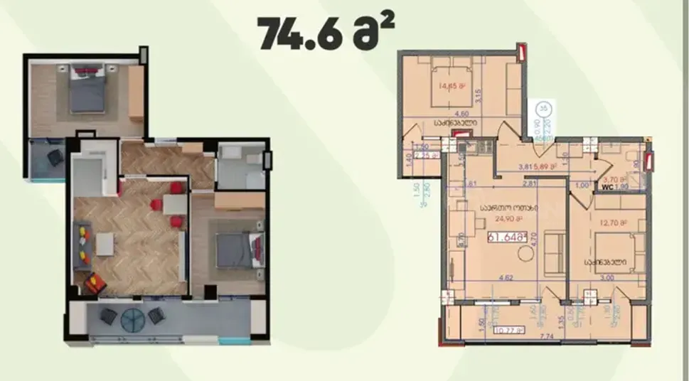 Продам 3-комн. квартиру 74.6м² 8/8 эт. Тбилиси - изображение 11