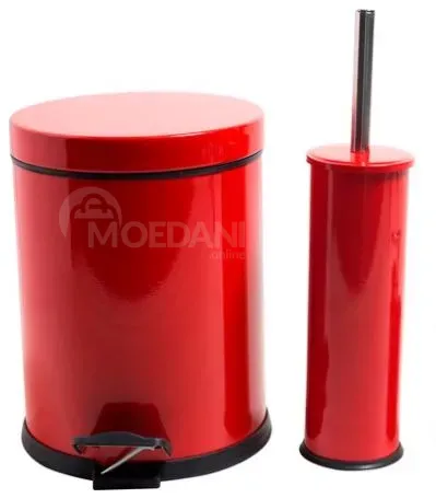Набор из мусорного ведра и ёршика для унитаза, красный. Тбилиси - изображение 1