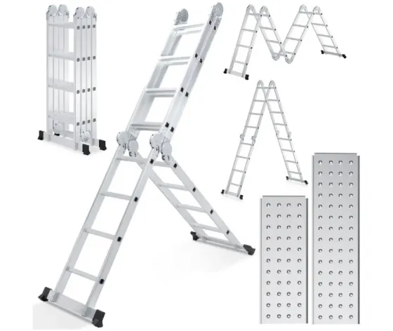 Ალუმინის კიბე ტრანსფორმერი ხარაჩოს დაფით 4x5 5.7მ (G2-15129-8) თბილისი