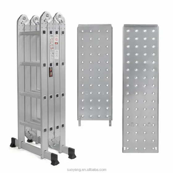 Ალუმინის კიბე ტრანსფორმერი ხარაჩოს დაფით 4x4 4.7მ (G2-15129-7) თბილისი