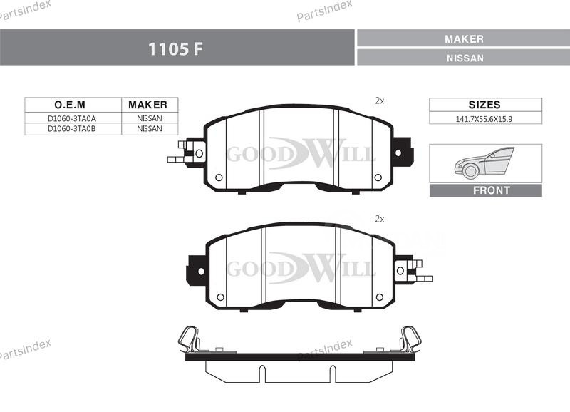 Колодки тормозные дисковые GoodWill 1105F Тбилиси - изображение 1