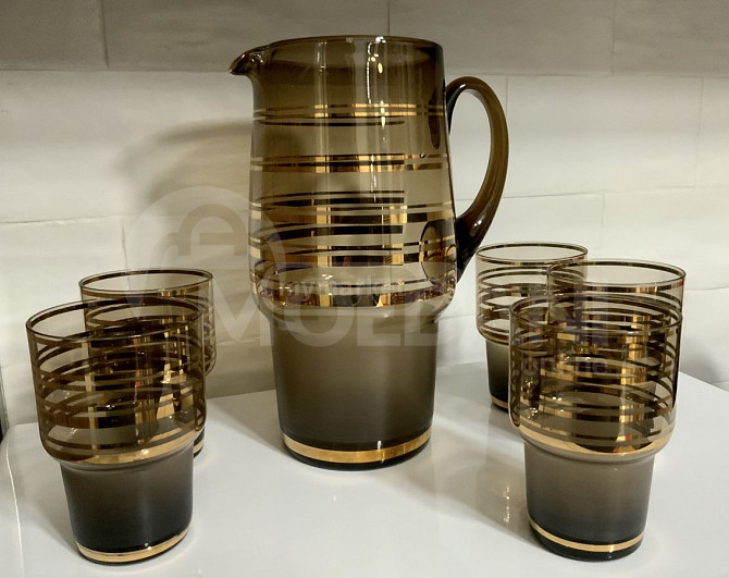 Set of jug and 5 glasses Bohemia gilded Tbilisi - photo 1
