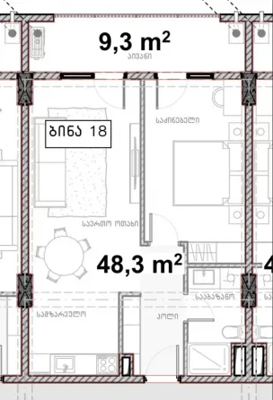 იყიდება 2 ოთახიანი ბინას 57.6მ² 3/11 სართ თბილისი