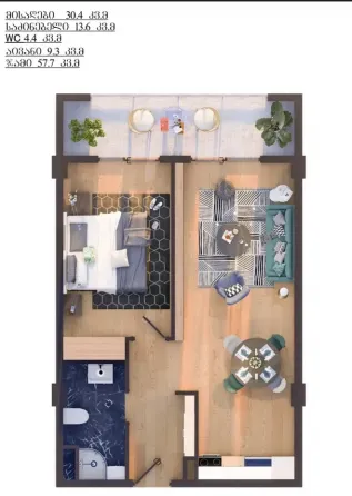 იყიდება 2 ოთახიანი ბინას 57.6მ² 3/11 სართ თბილისი