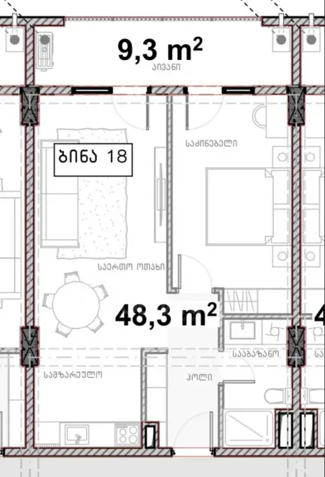 იყიდება 2 ოთახიანი ბინას 57.6მ² 3/11 სართ თბილისი - photo 1