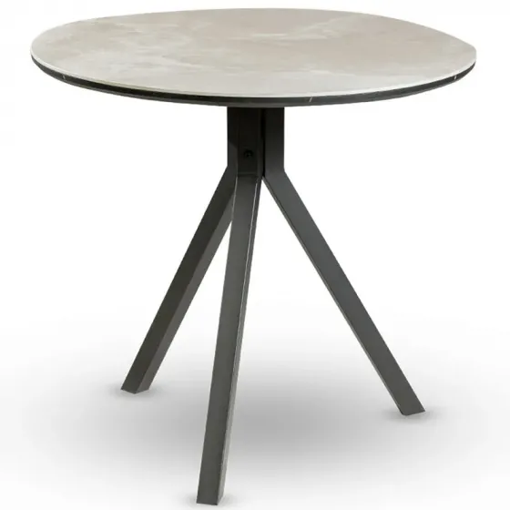 Მრგვალი მაგიდა ნაცრისფერი კერამო გრანიტის ზედაპირითა და შავი ფეხებით DT-506B თბილისი