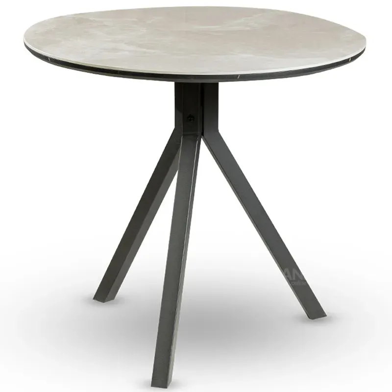 Მრგვალი მაგიდა ნაცრისფერი კერამო გრანიტის ზედაპირითა და შავი ფეხებით DT-506B თბილისი - photo 1