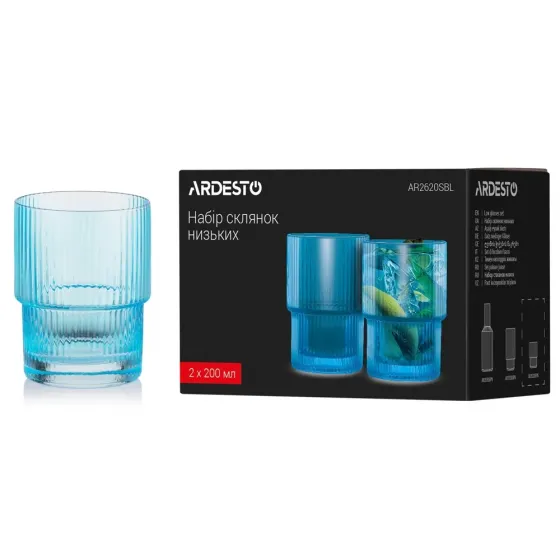Ჭიქების ნაკრები Ardesto Ar2620Sbl, 0.2L, 2Pcs, LOW Glasses SET, Blue თბილისი