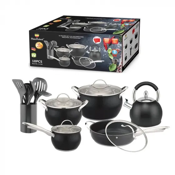 Სამზარეულოს ჭურჭლის 18 ცალიანი ნაკრები Hausroland HR-126-1 Black თბილისი