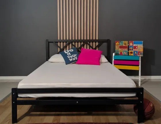 Ორადგილიანი მეტალის საწოლი შავი 140*200 (Mm1056) თბილისი