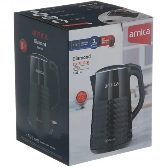 Ელექტრო ჩაიდანი Arnica Ih36152 Diamond, 1500W, 1.7L, Electric Kettle, Black თბილისი