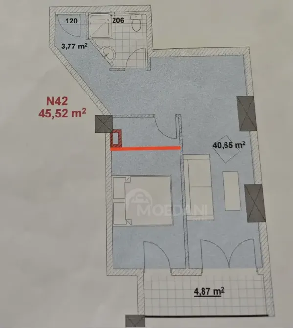 იყიდება 2 ოთახიანი ბინას 45.52მ² 7/14 სართ თბილისი - photo 5