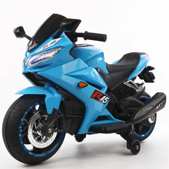 Საბავშვო ელექტრო მოტოციკლეტი R15Blu კაუჩუკის საბურავებით/ტყავის სავარძლით თბილისი