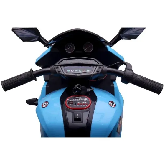 Საბავშვო ელექტრო მოტოციკლეტი R15Blu კაუჩუკის საბურავებით/ტყავის სავარძლით თბილისი