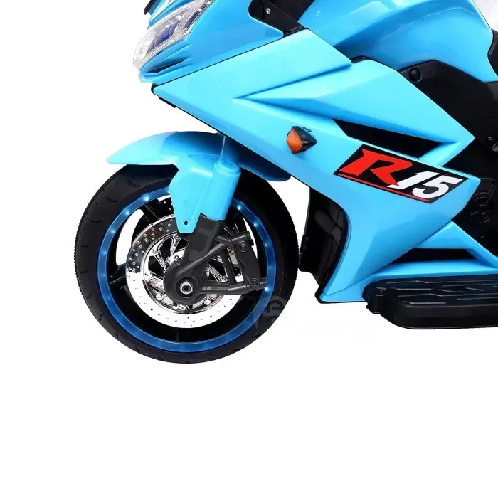 Საბავშვო ელექტრო მოტოციკლეტი R15Blu კაუჩუკის საბურავებით/ტყავის სავარძლით თბილისი - photo 3