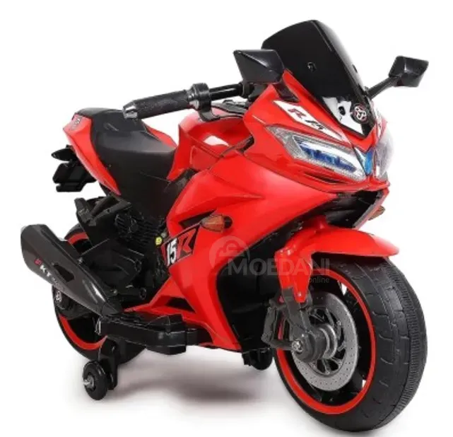 Საბავშვო ელექტრო მოტოციკლეტი წითელი ფერის R15 კაუჩუკის საბურავებით/ტყავის სავარძლით თბილისი - photo 1