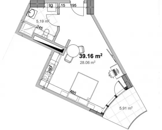 იყიდება 1 ოთახიანი ბინას 39მ² 16/22 სართ თბილისი