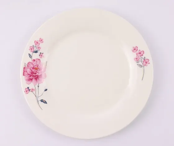 Მრგვალი ფორმის კერამიკის თეფში, რომელიც გამოირჩევა ვარდისფერი დეკორით და 23 სმ დიამეტრით. თბილისი