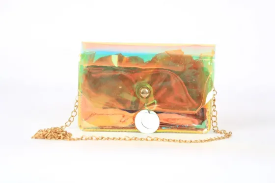 Ქალის ხელჩანთა გამჭვირვალე ოქროსფერი თბილისი