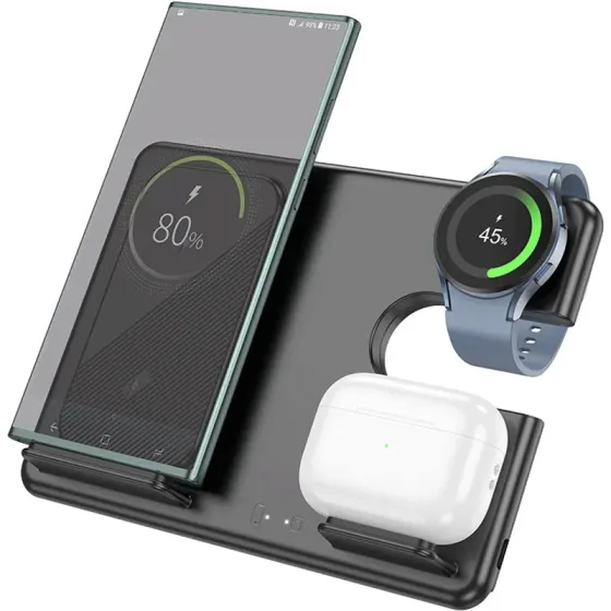 Უსადენო დამტენი Hoco CQ2 Flash Folding 3-IN-1 Black (2.5W/15W) თბილისი