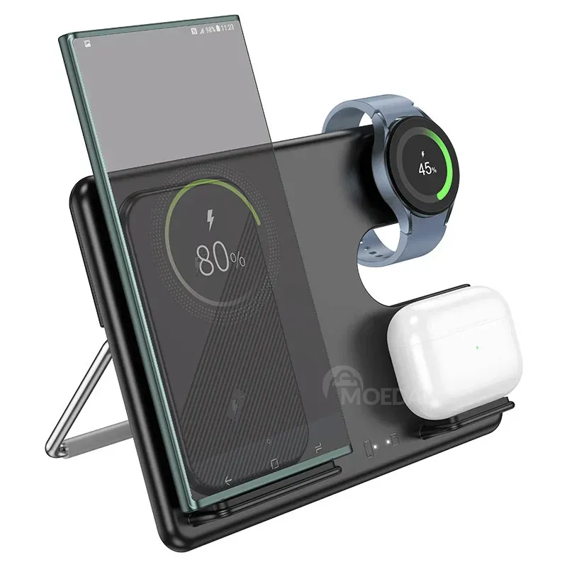 Უსადენო დამტენი Hoco CQ2 Flash Folding 3-IN-1 Black (2.5W/15W) თბილისი - photo 2