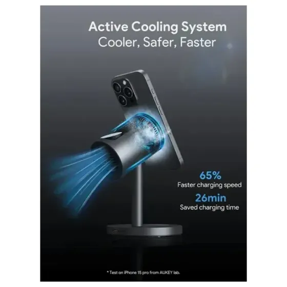 Უსადენო დამტენი სადგური 3-IN-1 Aukey LC-Mc311A Magfusion PRO QI2 15W აქტიური გაგრილებით, ნაცრისფერი თბილისი