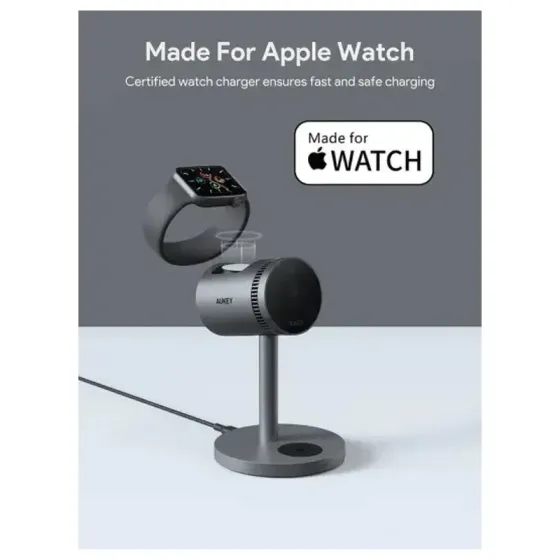 Უსადენო დამტენი სადგური 3-IN-1 Aukey LC-Mc311A Magfusion PRO QI2 15W აქტიური გაგრილებით, ნაცრისფერი თბილისი