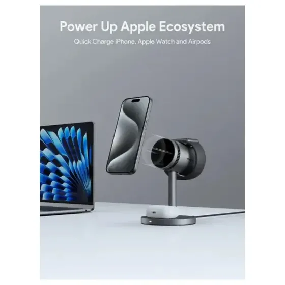 Უსადენო დამტენი სადგური 3-IN-1 Aukey LC-Mc311A Magfusion PRO QI2 15W აქტიური გაგრილებით, ნაცრისფერი თბილისი