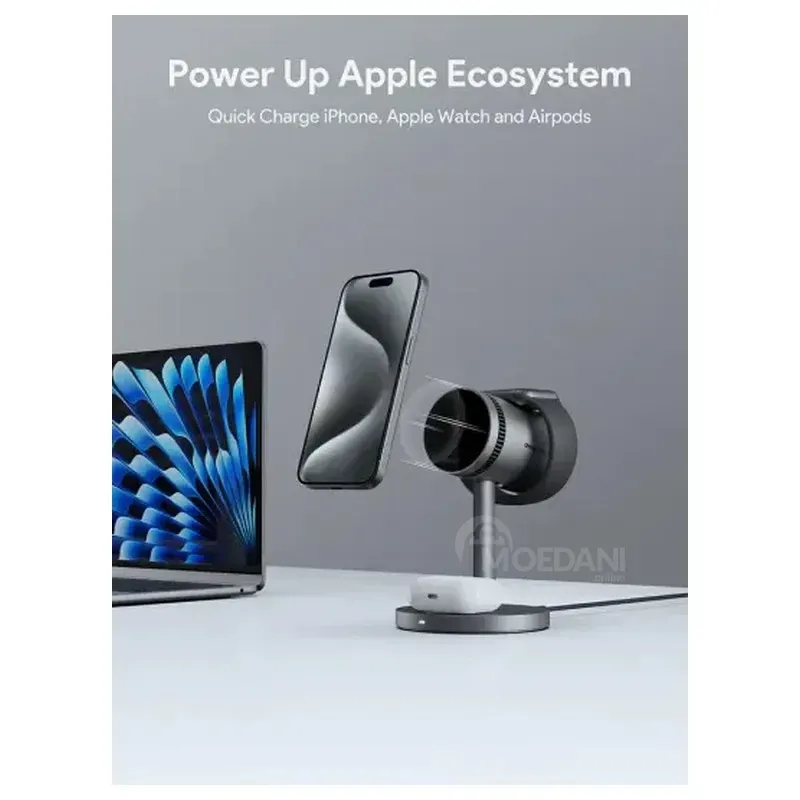 Უსადენო დამტენი სადგური 3-IN-1 Aukey LC-Mc311A Magfusion PRO QI2 15W აქტიური გაგრილებით, ნაცრისფერი თბილისი - photo 3