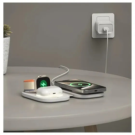 Პორტატული დამტენი Celly Magsafe Charge Pocket 3In1, 15W უსადენო დამუხტვით, თეთრი თბილისი