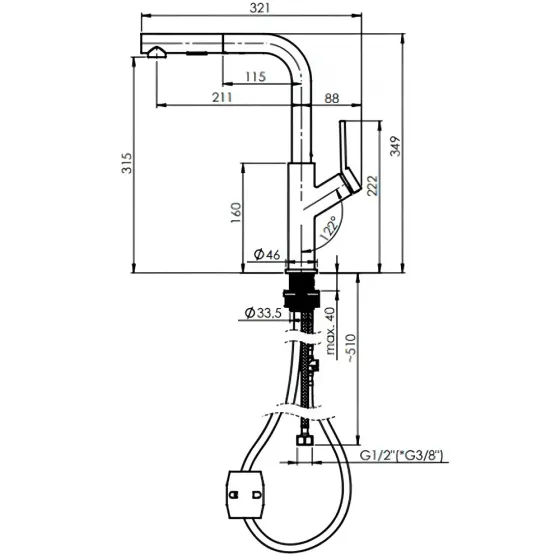 Სამზარეულოს ონკანი გამოსაწევი ხორთუმით Rubineta Bona-35 Chrome თბილისი