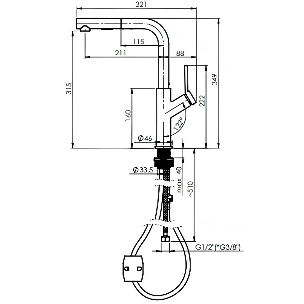 Სამზარეულოს ონკანი გამოსაწევი ხორთუმით Rubineta Bona-35 Chrome თბილისი - photo 2