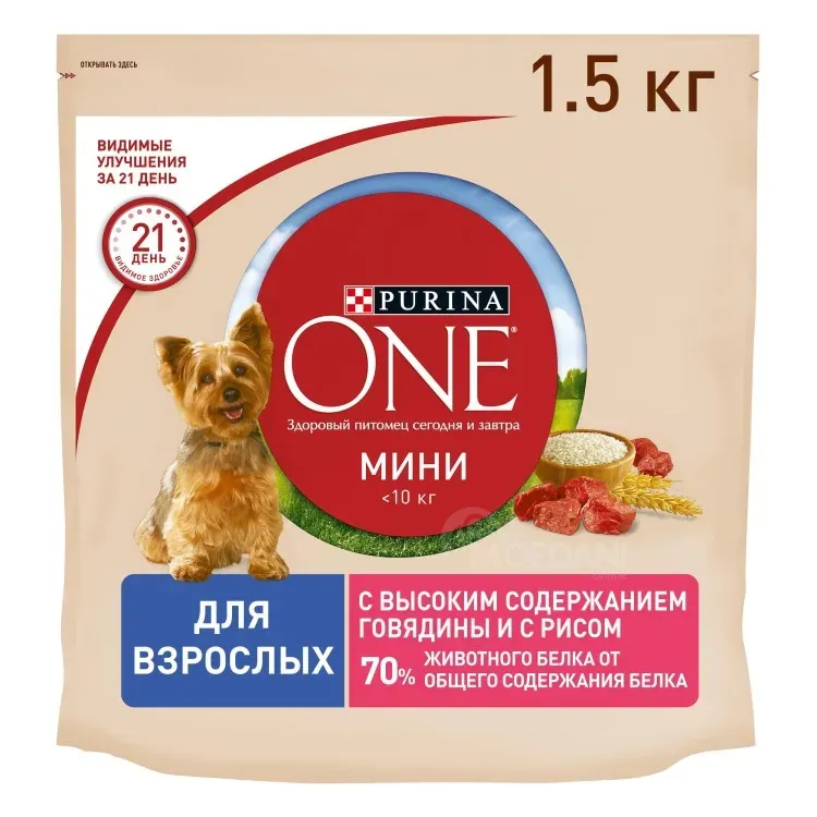 Purina ONE Mini საქონლის ხორცი და ბრინჯი 1.5 კგ შექმნილია სპეციალურად მცირე ჯიშის ძაღლებისთვის თბილისი - photo 1