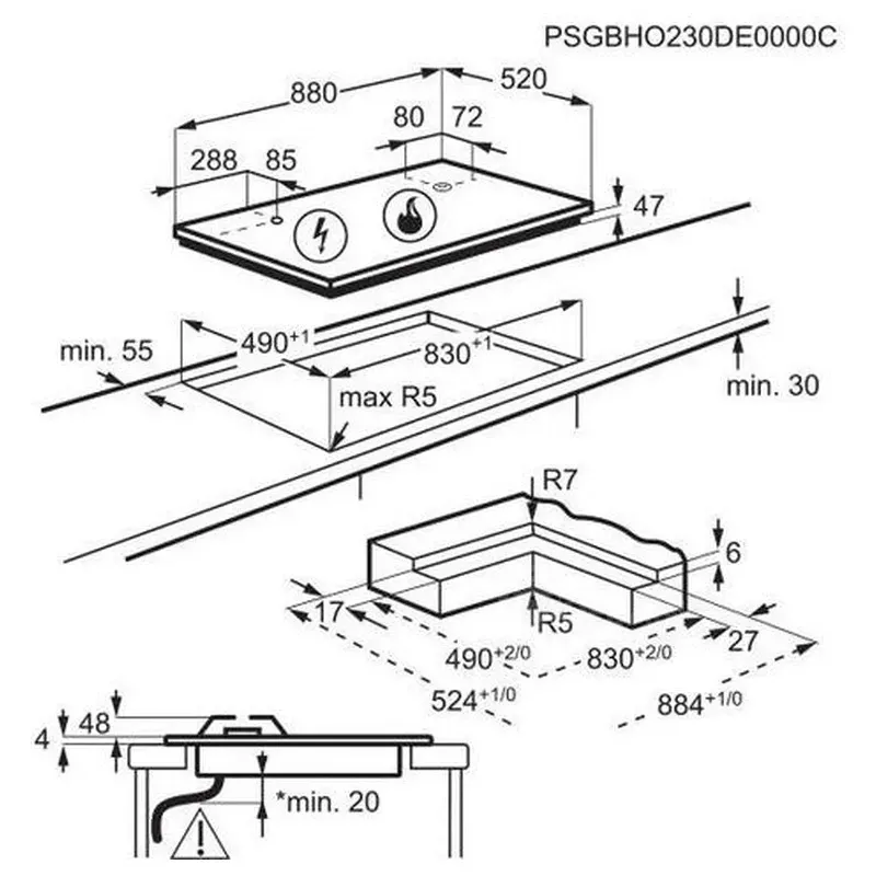 Встраиваемая комбинированная варочная панель Electrolux KDI951723K (2 индукционные + 2 газовые конфорки, 90 см, черная) Тбилиси - изображение 2