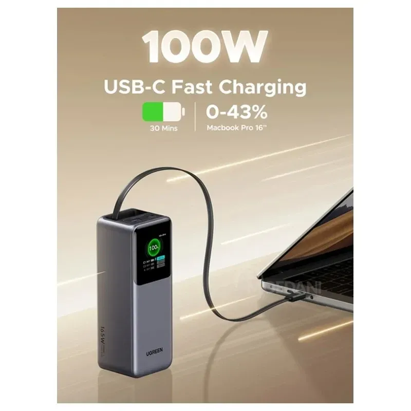 Портативное зарядное устройство Power Bank Ugreen PB726 Nexode 20000 мАч 165 Вт со встроенным кабелем Type-C. Тбилиси - изображение 2