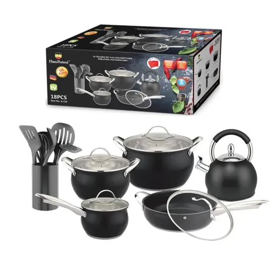 Hausroland HR-126-1 Black სამზარეულოს ჭურჭლის 18 ცალიანი ნაკრები არის თანამედროვე და მძლავრი არჩევან თბილისი