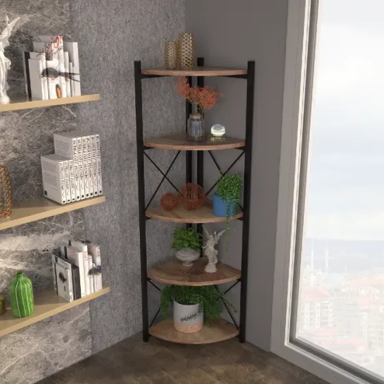 Კუთხის 6-დონიანი თარო ფიჭვის ფაქტურით — Corner 6-Tier Shelf With Pine Texture — საუკეთესო დამატებაა თბილისი