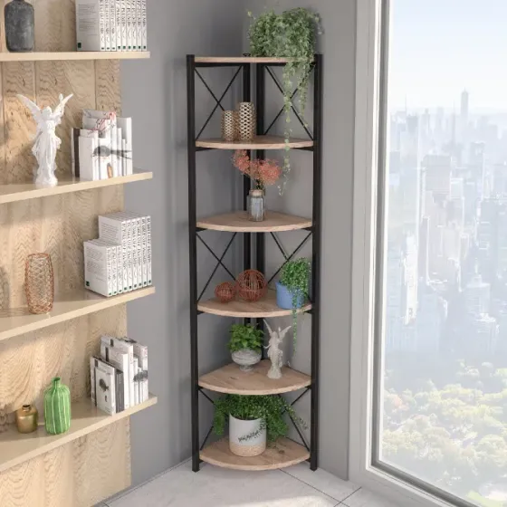 Კუთხის 6-დონიანი თარო ფიჭვის ფაქტურით — Corner 6-Tier Shelf With Pine Texture — საუკეთესო დამატებაა თბილისი