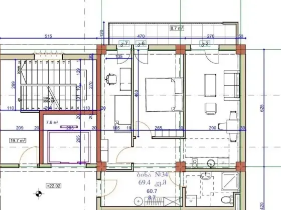 Apartments For Sale three-room 69.4м² 8/8 floor Tbilisi