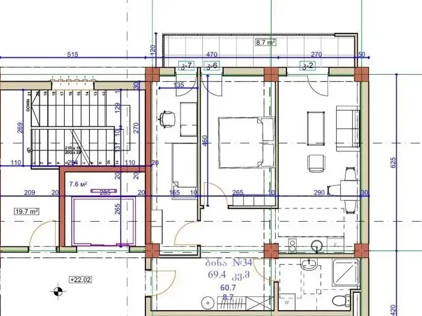 Apartments For Sale three-room 69.4м² 8/8 floor Tbilisi - photo 2