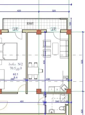 Apartments For Sale three-room 70.5м² 1/8 floor Tbilisi