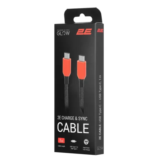 USB კაბელი 2E 2E-Cc100-WH Cable USB-C - USB-C, 100W 1M Black თბილისი