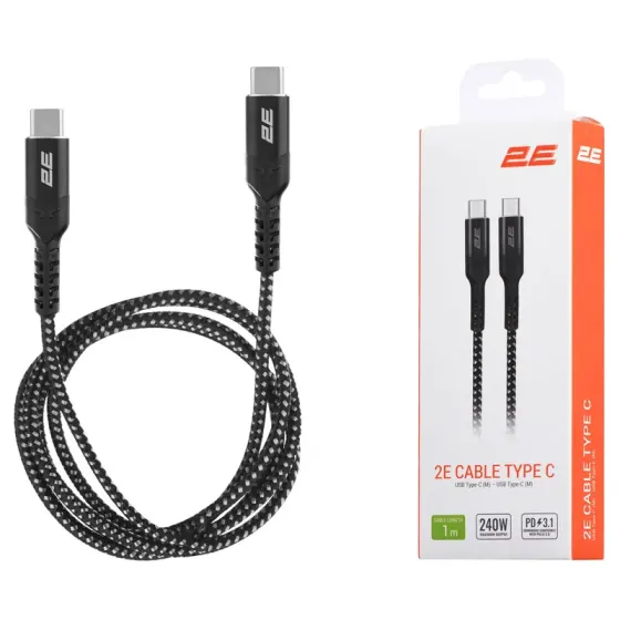 USB კაბელი 2E 2E-Ccccal-WH Сable USB-C > USB-C Charge/Data, 1M, 240W Type-C, Aluminum Shell, Black თბილისი