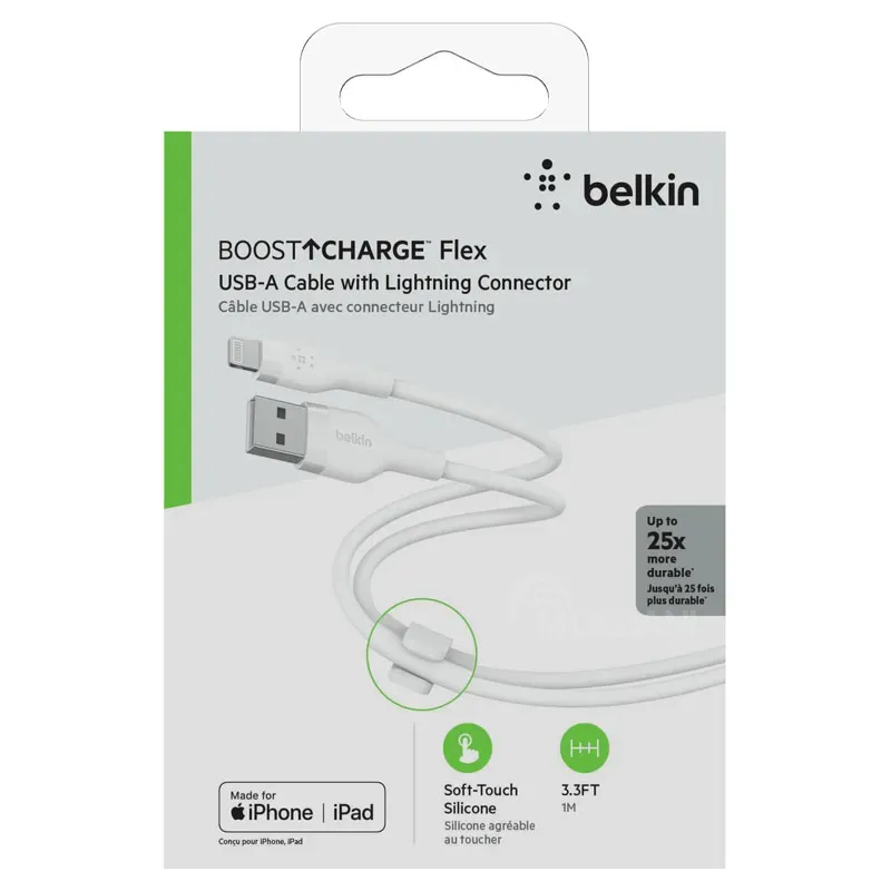USB კაბელი Belkin Caa008Bt1Mwh Сable USB-A > Lightning Charge/Data, 1M, Silicone, With Clip, White თბილისი - photo 2