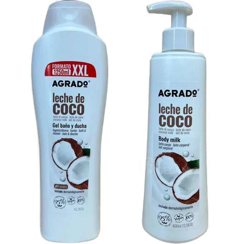 Гель для душа Agrado Shower GEL Coco + увлажняющий лосьон Agrado Body Milk Coco (1250 мл, 400 мл) Тбилиси - изображение 1