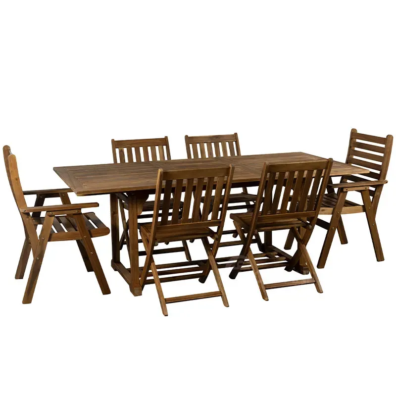 Acacia wood rectangular extendable table with 4 folding chairs and 2 armchairs T054R+2C131/4C026 (1500/200 Tbilisi - photo 4