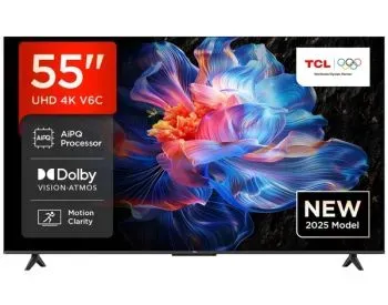 TCL 55V6C Black არის 55"-ინჩიანი (140 სმ) 4K LED ტელევიზორი, თბილისი